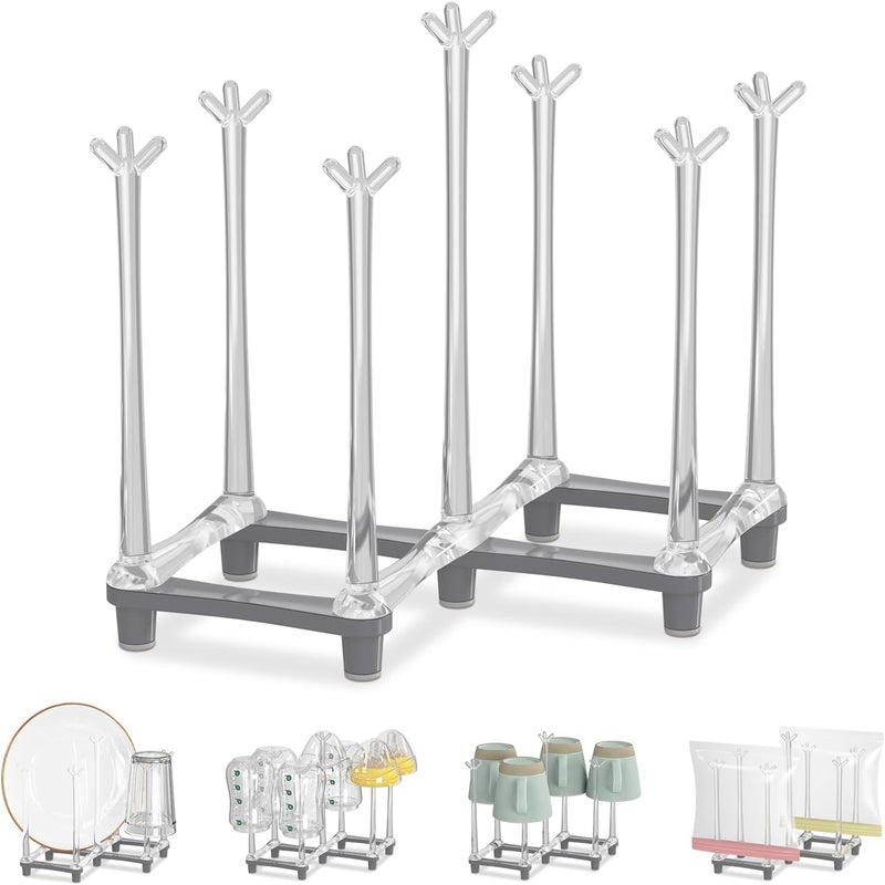 EsLuker.ly Baby Bottle Drying Rack Plastic Vertical Dryer Holder, Foldable Space Saving for 12 Milk Glass Bottle Countertop, Drain Stand Shelf for New Parents - Image 1